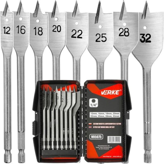 Wood drill bit set, 8 pcs , 12-32 mm, VERKE Items quantity 8 pcs 380021