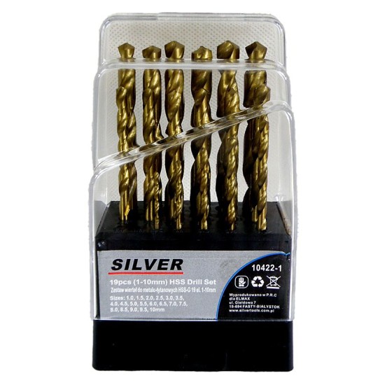 Metal drill bits 19 pcs. with titanium coating SILVER Items quantity 19 pcs 410422