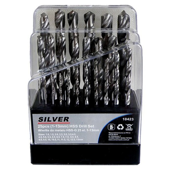 Metal drill bits 25 pcs. 1-13mm, SILVER Items quantity 25 pcs 410423